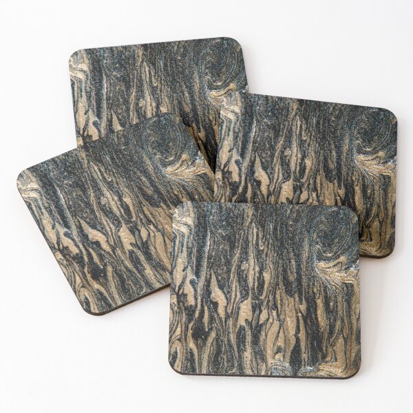 Item preview, Abstract gold and black paint pour designed and sold by krisgreenwood.
