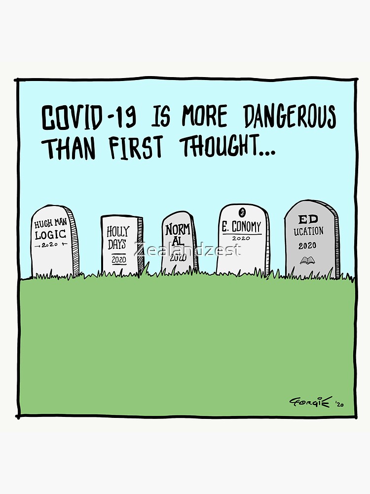 Thumbnail 3 of 3, Sticker, COVID-19 cartoon - Grave Danger Funny designed and sold by Zealandzest.