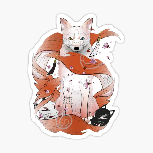 Kitsune Japanese Kami Inari Nine-Tailed Fox Fox Spirit Yokai Sticker