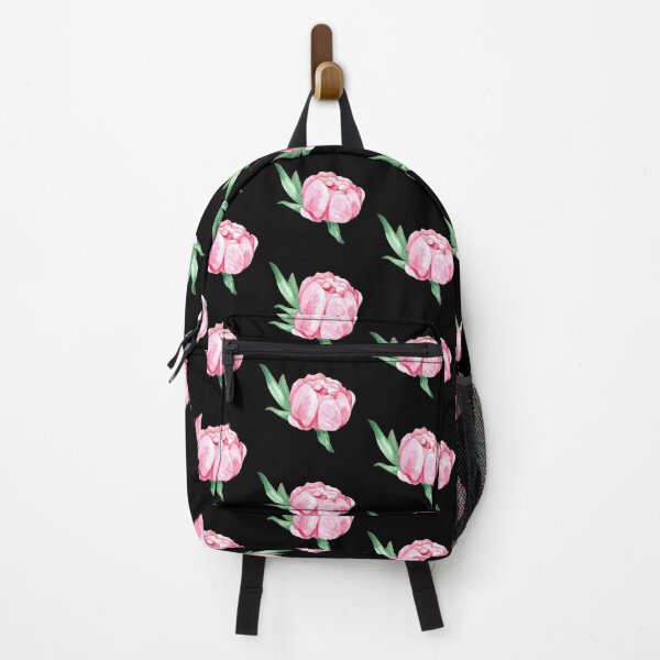Item preview, Hand-painted watercolor pink peony sticker on the black background designed and sold by sentimentalica.