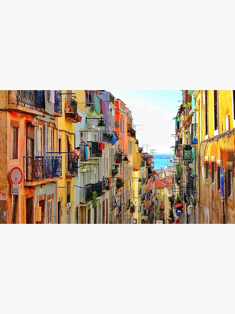 Disover Lisbon Portugal city streets on a sunny day balconies Europe city Premium Matte Vertical Poster