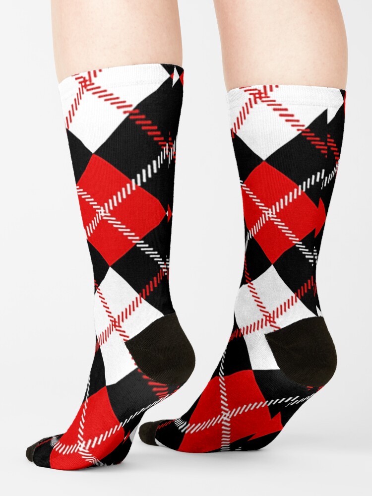 Alternate view of Red, White, Black Argyle, Plaid, Tartan Pattern Socks
