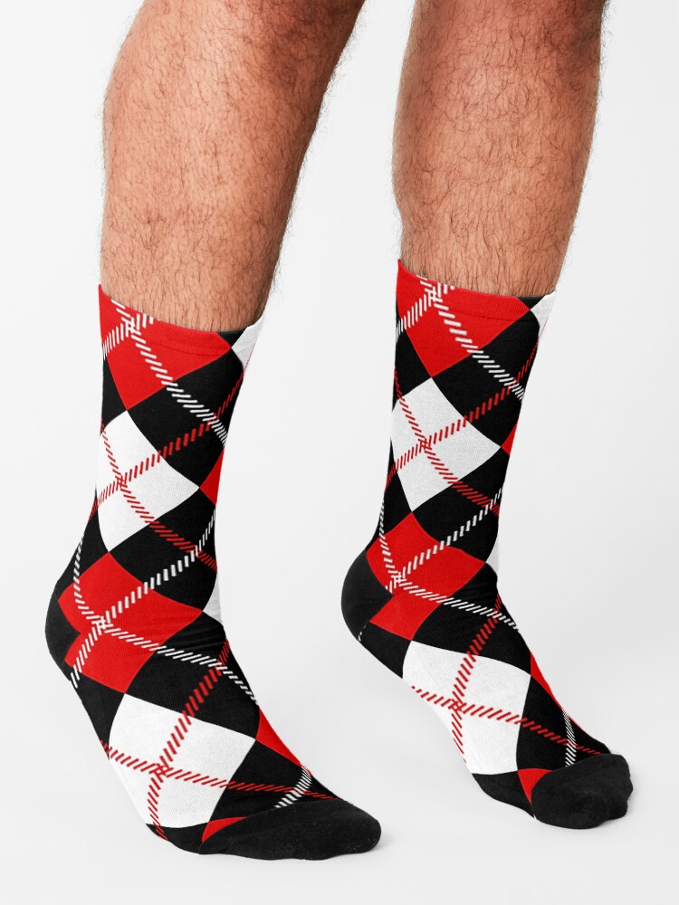 Alternate view of Red, White, Black Argyle, Plaid, Tartan Pattern Socks