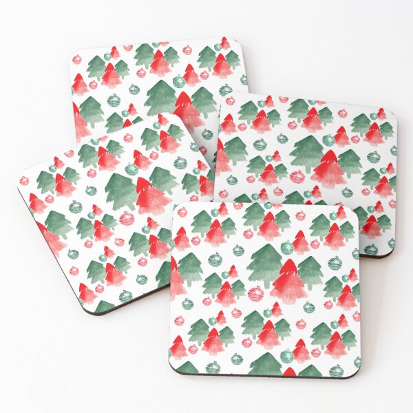 Item preview, Christmas trees and ornaments on white pattern designed and sold by EarthyPlanty.