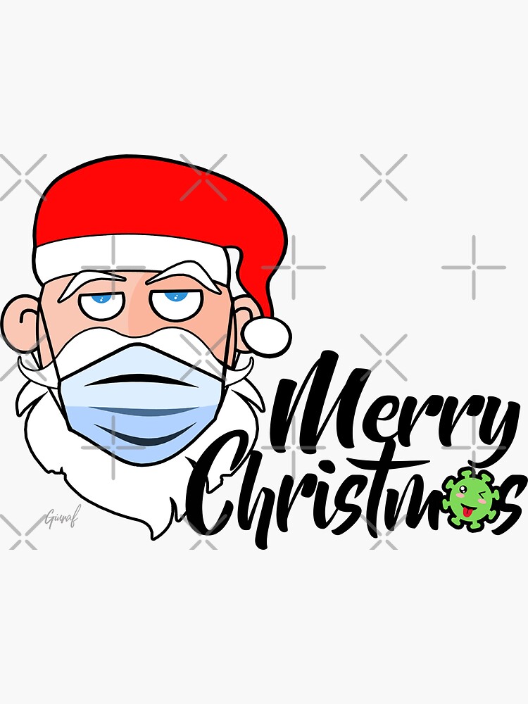 Imagen 3 de 3, Pegatina con la obra MERRY CHRISTMAS 2020 Papá Noel con mascarilla Feliz Navidad, diseñada y vendida por Giuraf.