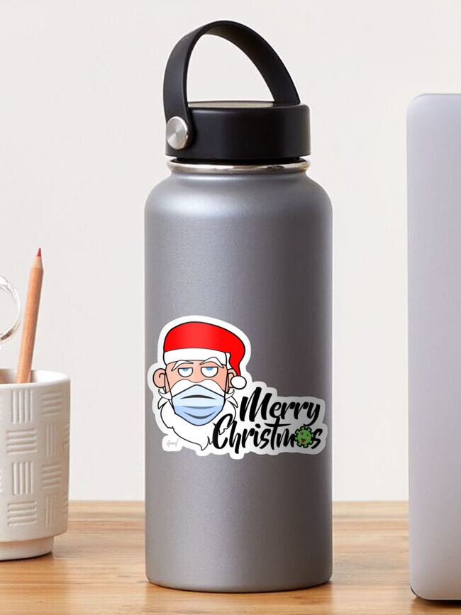 Imagen 1 de 3, Pegatina con la obra MERRY CHRISTMAS 2020 Papá Noel con mascarilla Feliz Navidad, diseñada y vendida por Giuraf.