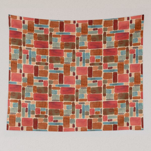 Item preview, Watercolor blocks in teal and rust color-way designed and sold by mossandhoney.