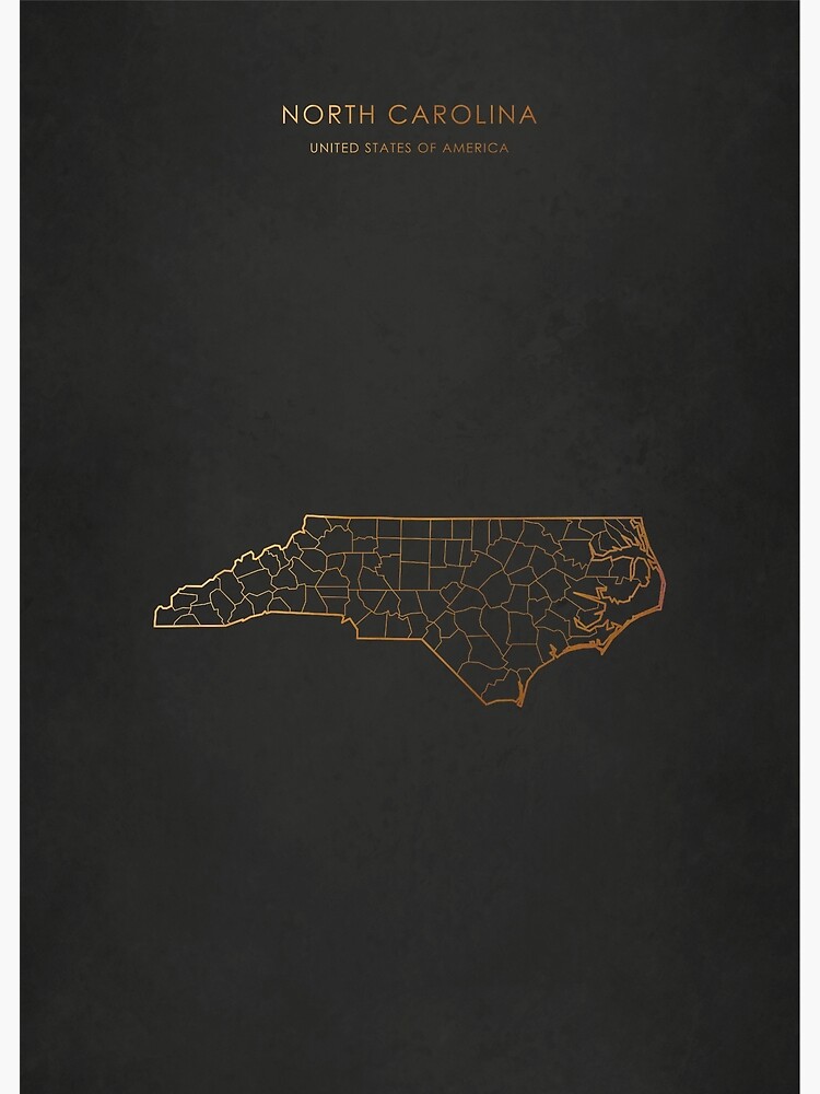 "North Carolina Gold State Counties Map" Photographic Print by