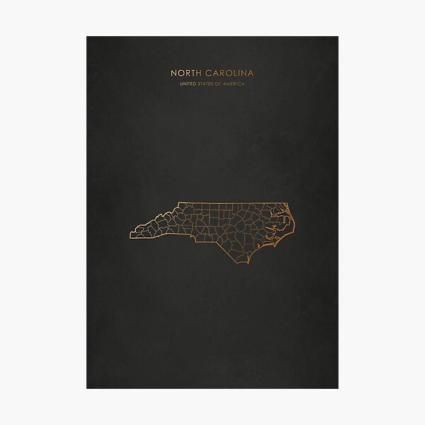 "North Carolina Gold State Counties Map" Photographic Print by