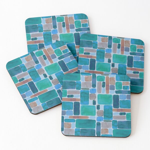 Item preview, Watercolor blocks in blue ocean color-way designed and sold by mossandhoney.