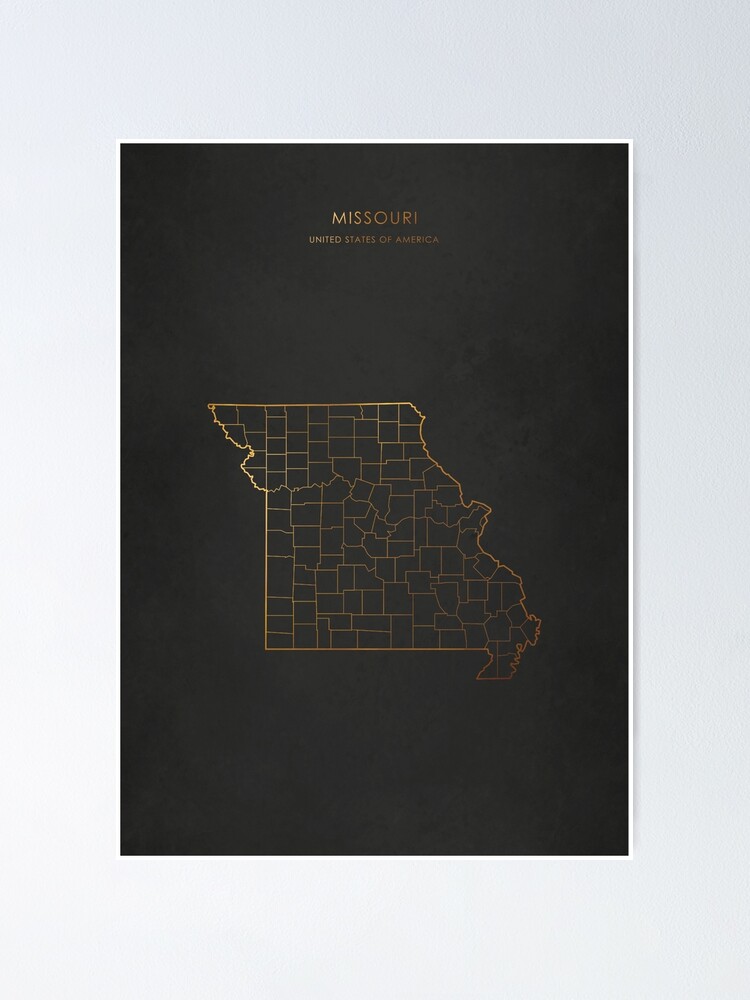 "Missouri Gold State Counties Map" Poster for Sale by Travel2NZ Redbubble