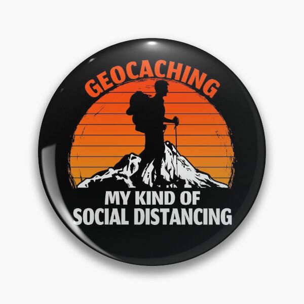 Item preview, Hiker silhouette on a mountain sunset / Geocaching  is my kind of social distancing designed and sold by portrait4you.