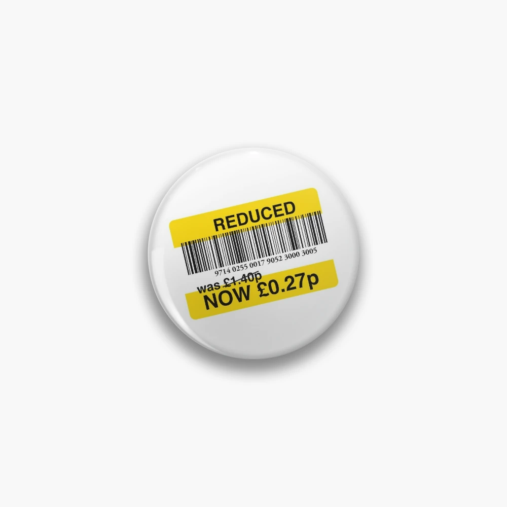 Tesco Reduced Yellow Sticker - Grab a bargain Pin for Sale by DISORDERLDN