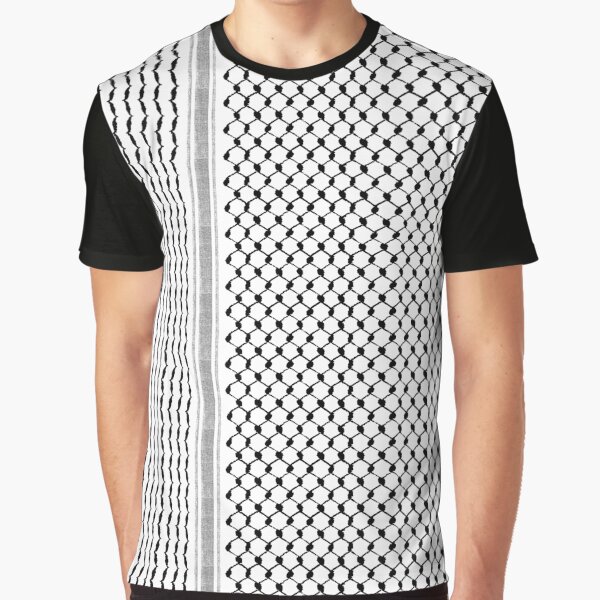 Palestinian Hatta Kufiya Folk Pattern #2-Black, Palestine Arabic Traditional Keffiyeh Design Graphic T-Shirt