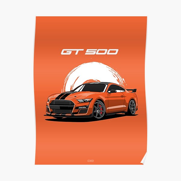 Mustang GT500 lime Orange Poster