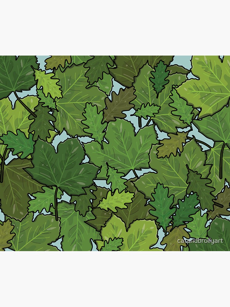 Green Oak and Sycamore Leaves Pattern by catandbrollyart