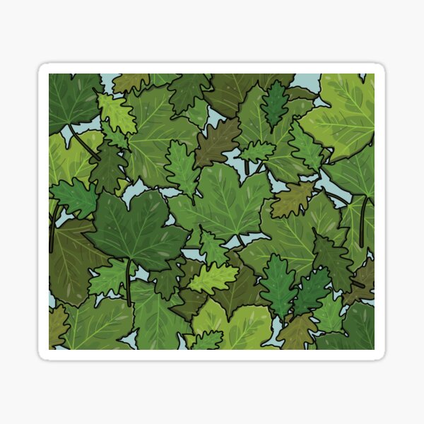 Green Oak and Sycamore Leaves Pattern Sticker