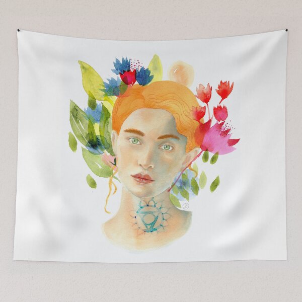 Item preview, Especially Pure -Throat Chakra watercolor portrait designed and sold by mossandhoney.