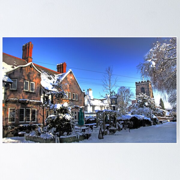 Snowfall in Grappenhall Village festive winter scene Warrington Cheshire England