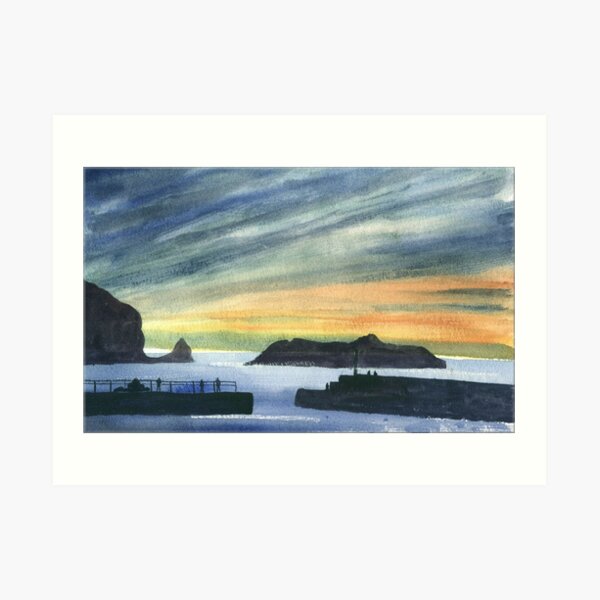 Sunset at Mullion Cove, Cornwall Art Print