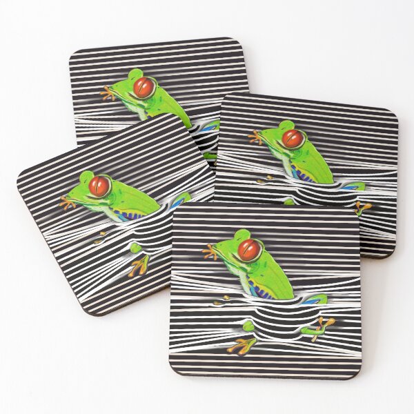 Item preview, Frog Green Red eyed tree frog emerging from stripes rain forest science fiction gift Lizard dragon zoology designed and sold by Artonmytee.