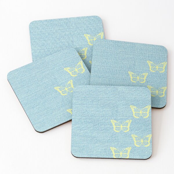 Item preview, Light Blue jeans background -yellow butterfly designed and sold by wiwiart.
