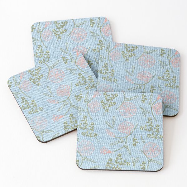 Item preview, Light Blue jeans background -green /orange leaves  designed and sold by wiwiart.