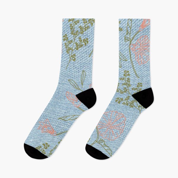 Item preview, Light Blue jeans background -green /orange leaves  designed and sold by wiwiart.
