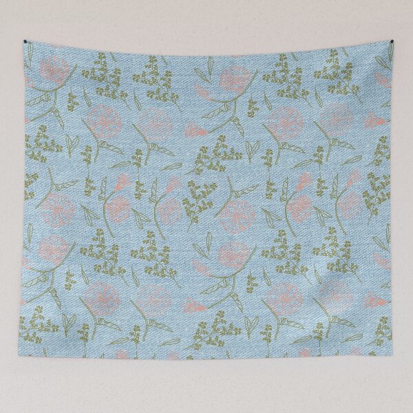 Item preview, Light Blue jeans background -green /orange leaves  designed and sold by wiwiart.