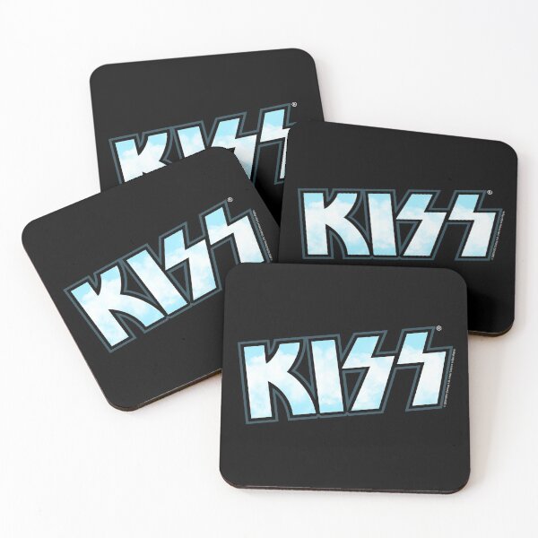 Clouds Blue Sky Kiss The Band Logo Dark Coasters (Set of 4)