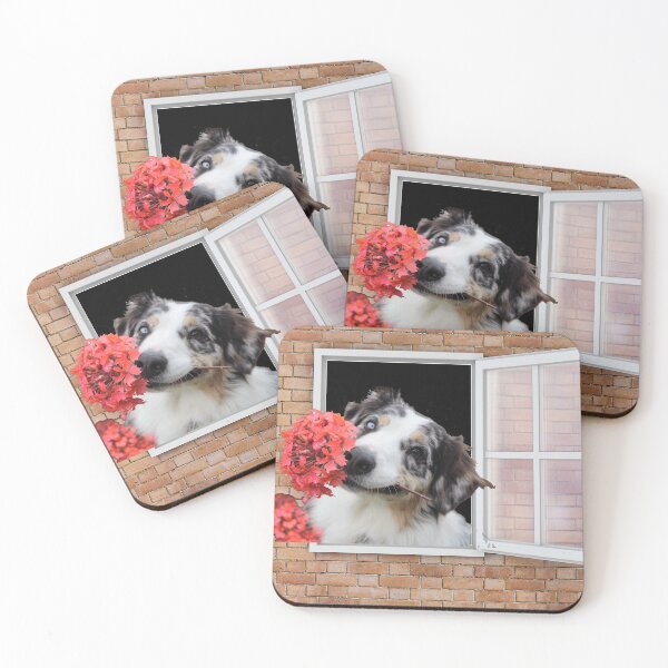 Item preview, Happy Shepherd Dog  With a Flower Looking out Window - Brick Wall designed and sold by ittybittyowl.