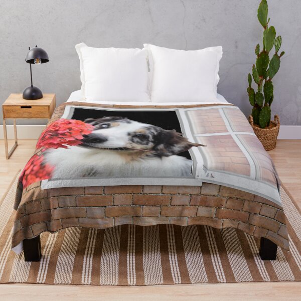 Item preview, Happy Shepherd Dog  With a Flower Looking out Window - Brick Wall designed and sold by ittybittyowl.