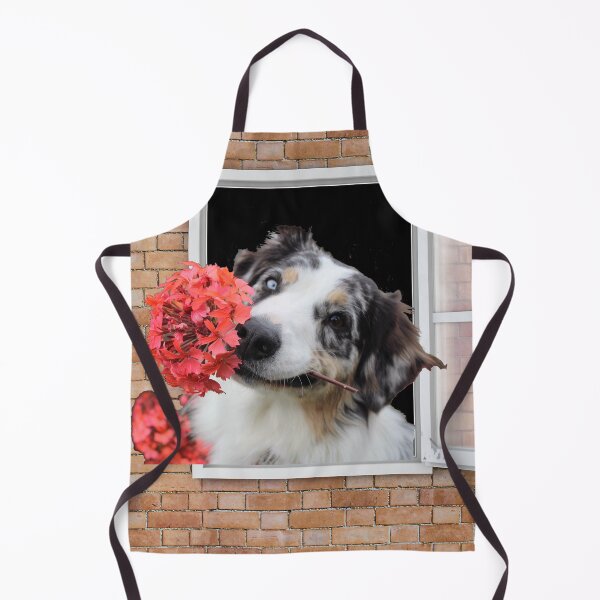 Item preview, Happy Shepherd Dog  With a Flower Looking out Window - Brick Wall designed and sold by ittybittyowl.
