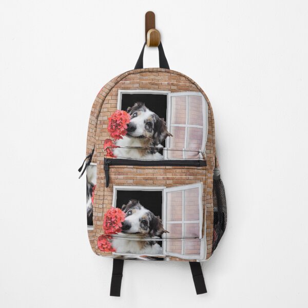 Item preview, Happy Shepherd Dog  With a Flower Looking out Window - Brick Wall designed and sold by ittybittyowl.