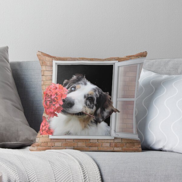 Item preview, Happy Shepherd Dog  With a Flower Looking out Window - Brick Wall designed and sold by ittybittyowl.