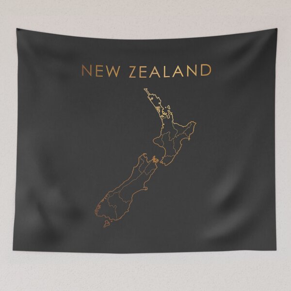 Item preview, New Zealand Gold Outline Map with Regions designed and sold by Alo.