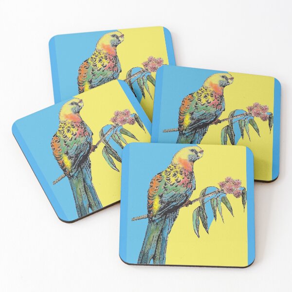 Item preview, Rosella Parrot Watercolor Painting on Blue designed and sold by Sarah  Rajkotwala.
