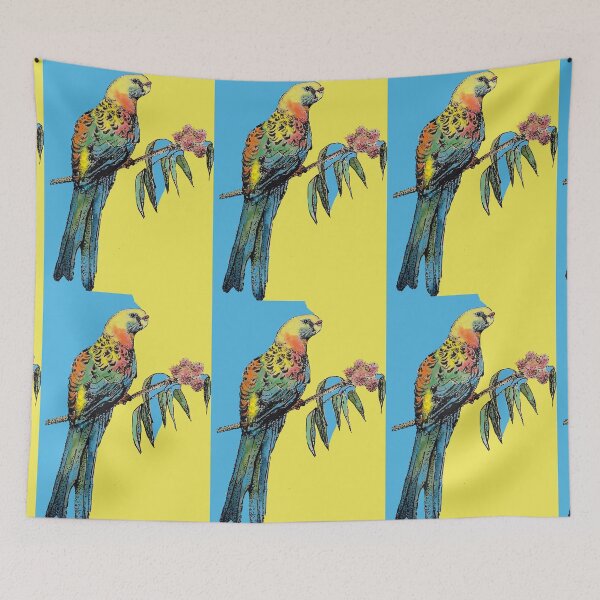 Item preview, Rosella Parrot Watercolor Painting on Blue designed and sold by Sarah  Rajkotwala.