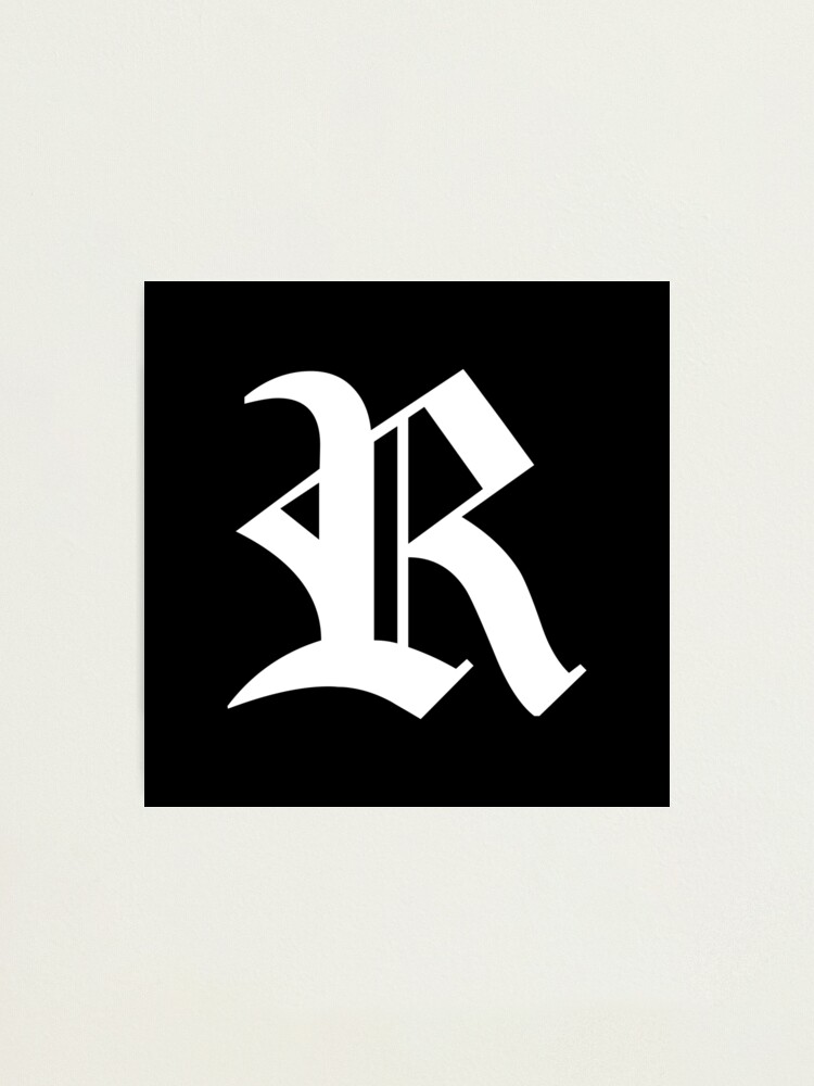 "R – Old English Initial White Letter R" Photographic Print by