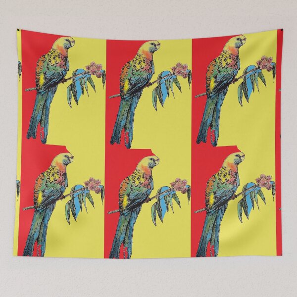 Item preview, Rosella Parrot Watercolor Painting on Red designed and sold by Sarah  Rajkotwala.