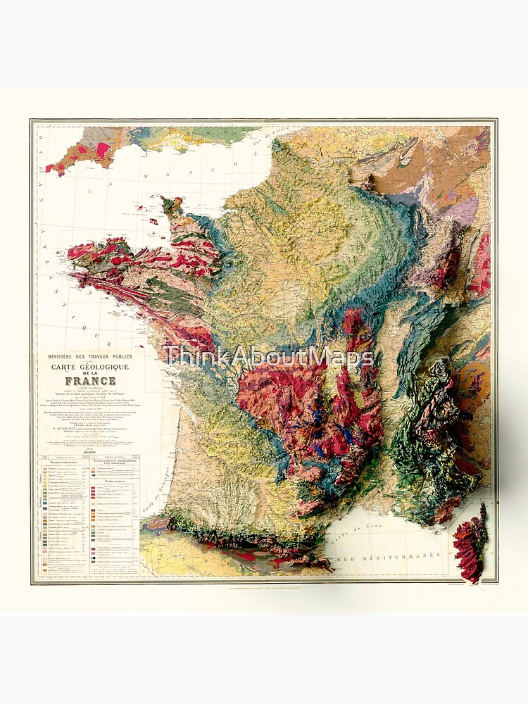 1905 France Relief Map 3D digitally-rendered | Poster