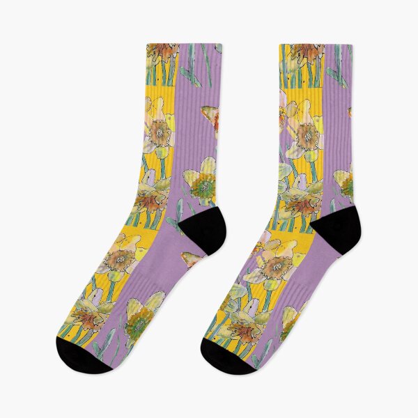 Item preview, Abstract Yellow Daffodil Watercolor Pattern on Lilac designed and sold by Sarah  Rajkotwala.