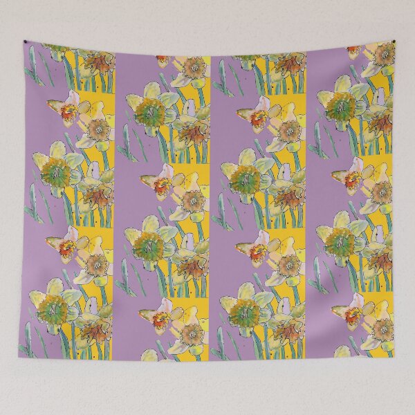 Item preview, Abstract Yellow Daffodil Watercolor Pattern on Lilac designed and sold by Sarah  Rajkotwala.