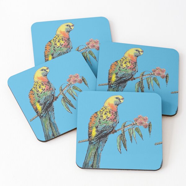 Item preview, Rosella Parrot Watercolor Painting on Teal Blue designed and sold by Sarah  Rajkotwala.
