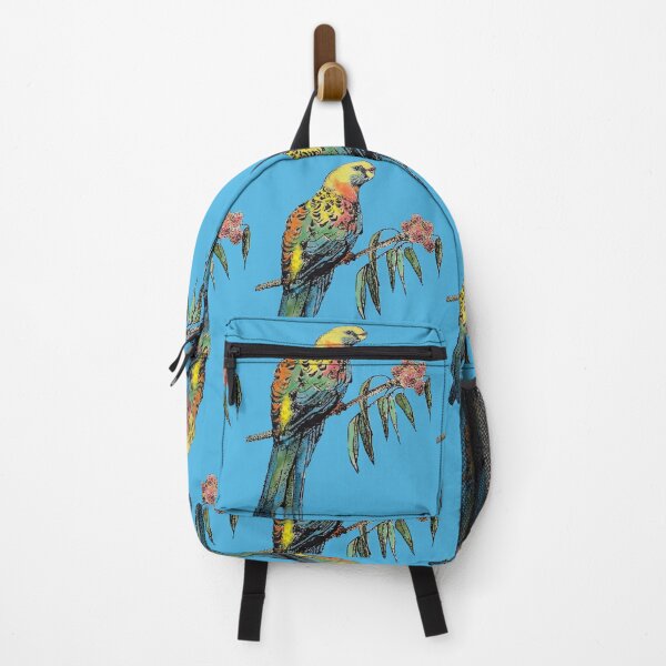 Item preview, Rosella Parrot Watercolor Painting on Teal Blue designed and sold by Sarah Rajkotwala.
