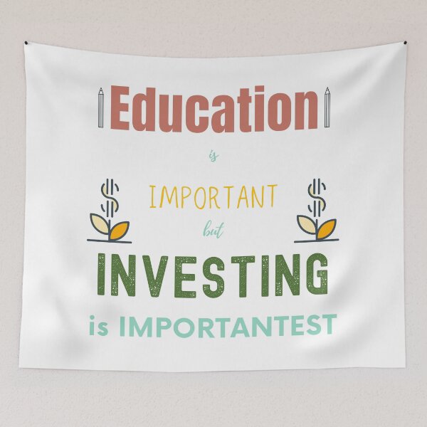 Item preview,  Education is important but investing is importantest (all blk writing) designed and sold by FourNuns.