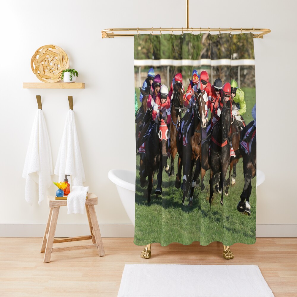 "Horse racing action 11" Shower Curtain for Sale by quentinjlang