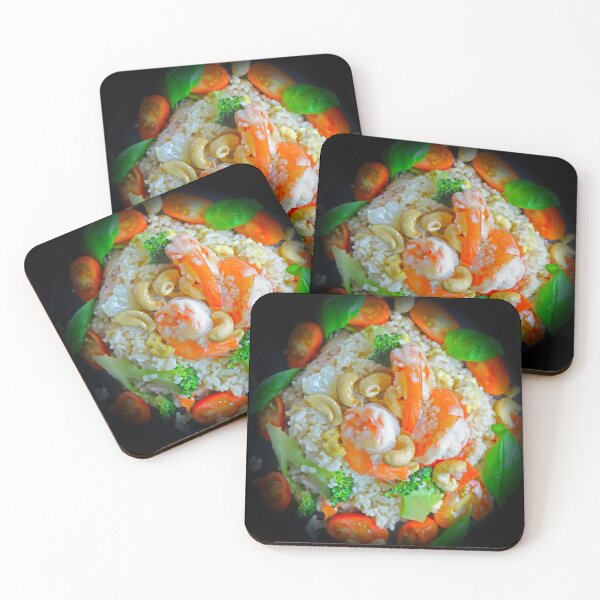 Fried Rice Tomato Shrimp And Broccoli Coasters (Set of 4)