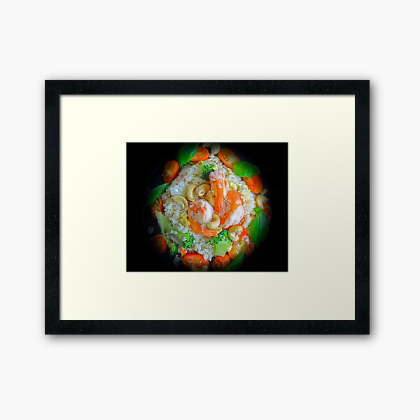 Fried Rice Tomato Shrimp And Broccoli Framed Art Print