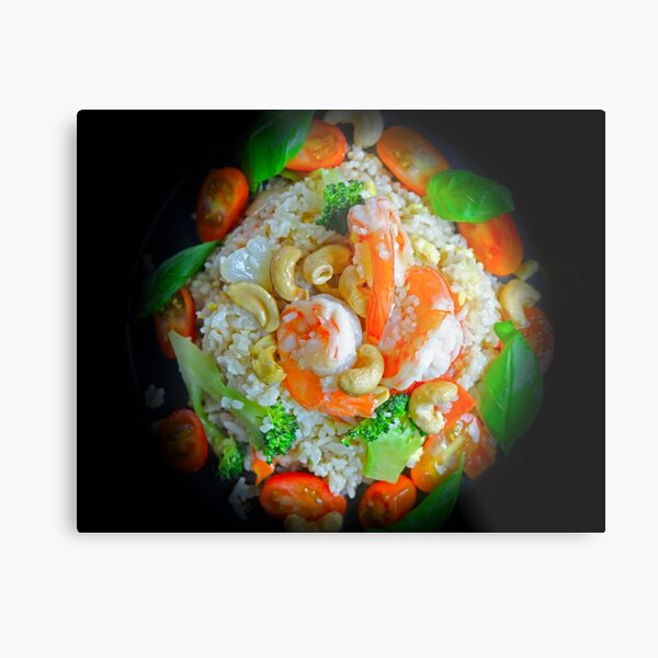 Fried Rice Tomato Shrimp And Broccoli Metal Print